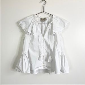 SEA NY White Oversized Collar White Button Down Top